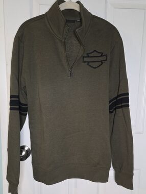 Harley-Davidson Olive Green Quarter Zip Top with Black Logo